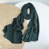 Vintage Women's Checkerboard Scarf Autumn Long Pleated Cotton Linen Soft Scarves and Shawls 60*240cm