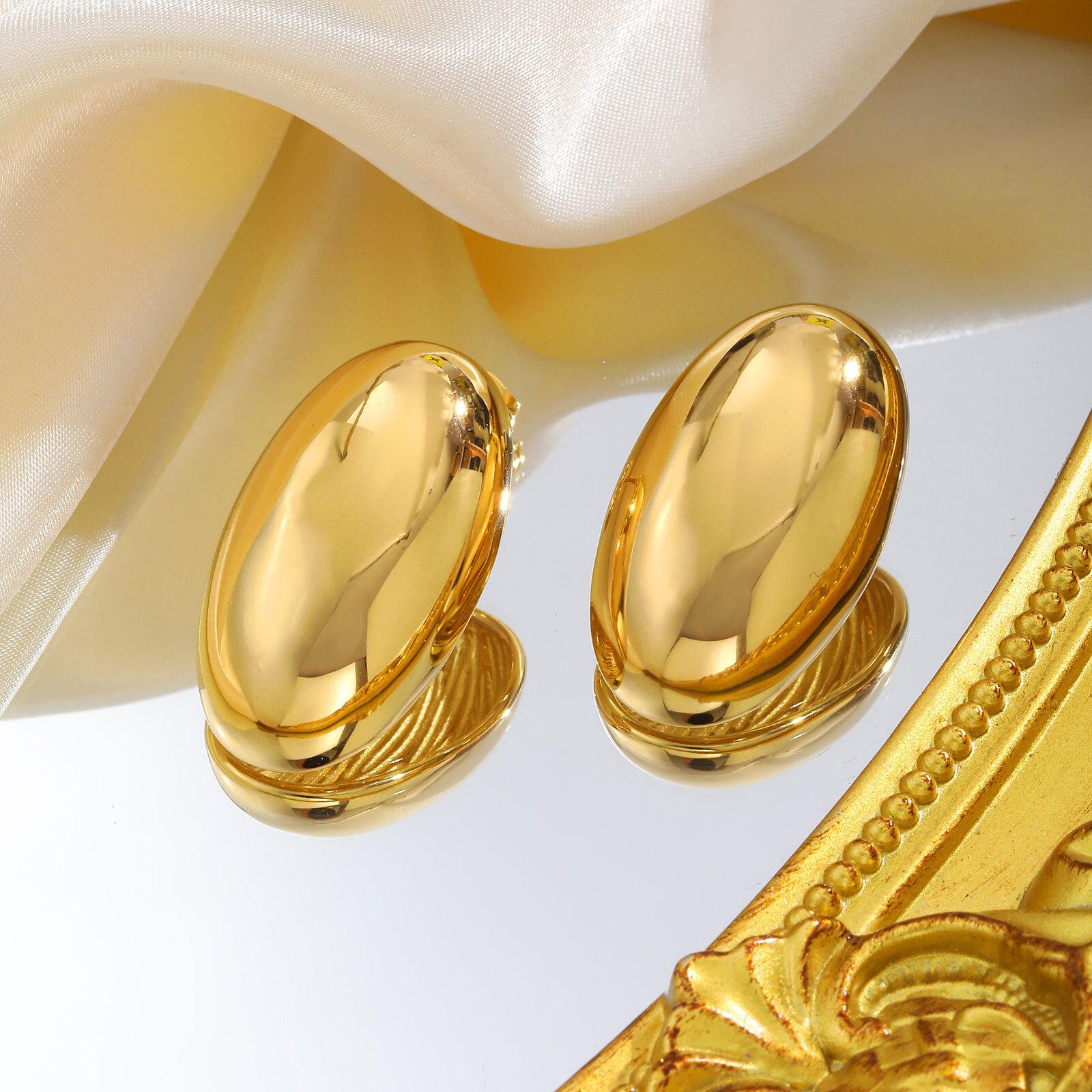 

Vnox Dainty Women Stud Earrings,Stainless Steel Round Oval Geometric Smooth Earrings,18K Gold Plated Simple Girls Ear Jewelry