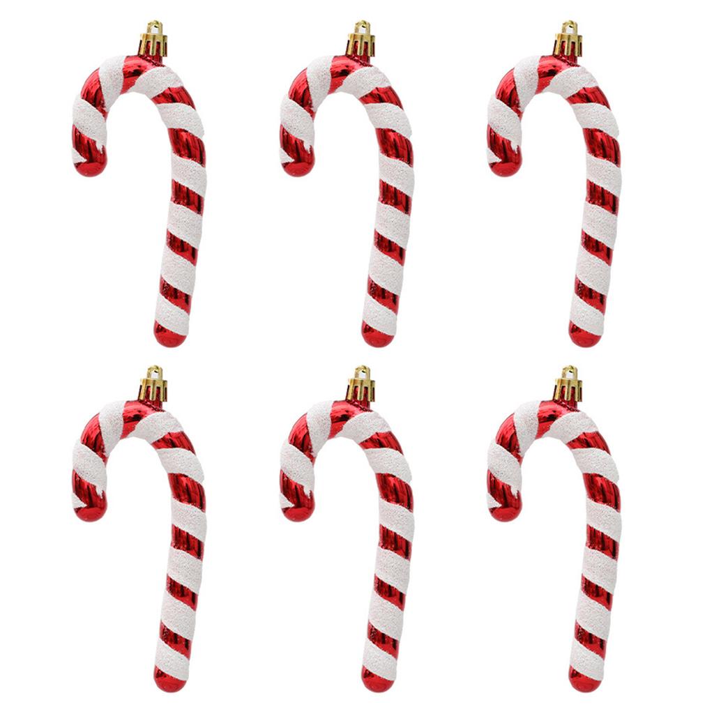 6Pcs Christmas Candy Cane Ornament Glitter Plastic Christmas Tree Hanging Pendant Decoration for Holiday Party Favors