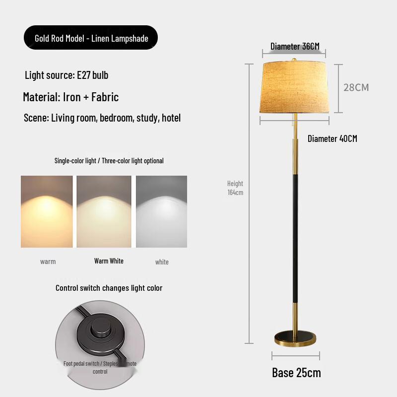 

OEING American Style LED Floor Lamp with Linen Shade
