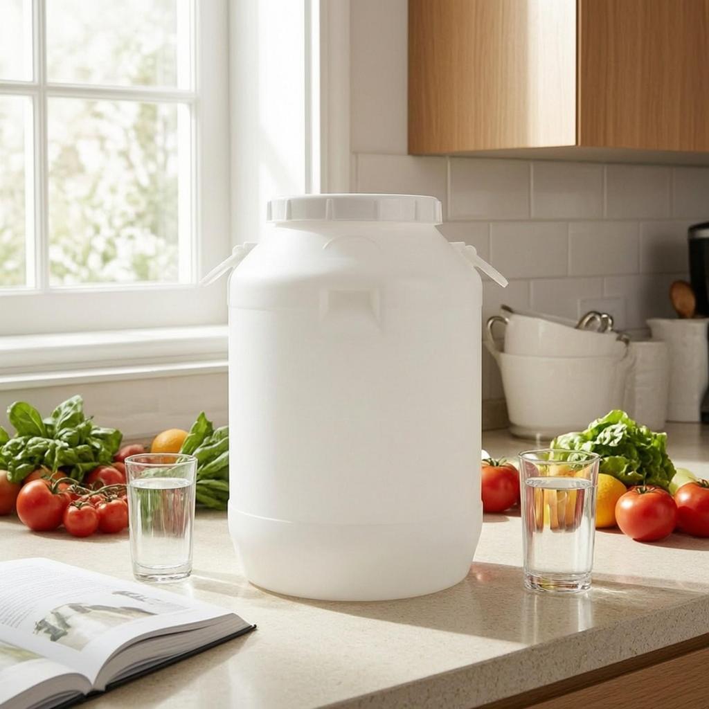FoodGrade Barrel with Lid | Secure Lidded Opening, Food Grade Storage Barrel, for Utility Room White