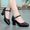 Cheap Work Shoes, Single Shoes, Soft Leather and Soft Soles, New Non-slip Women's Shoes, Middle-aged High-heeled Medium-heeled Thick-heeled Women's