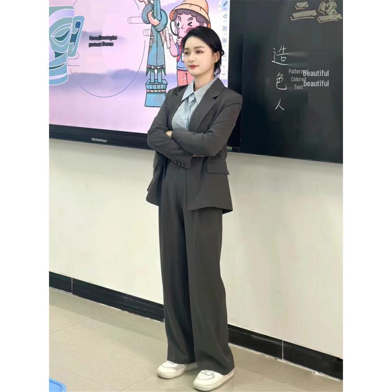 

Commuting Workplace Plus Size Women s Formal Suit Set - Elegant Civil Servant Interview Jacket XL сірий колір