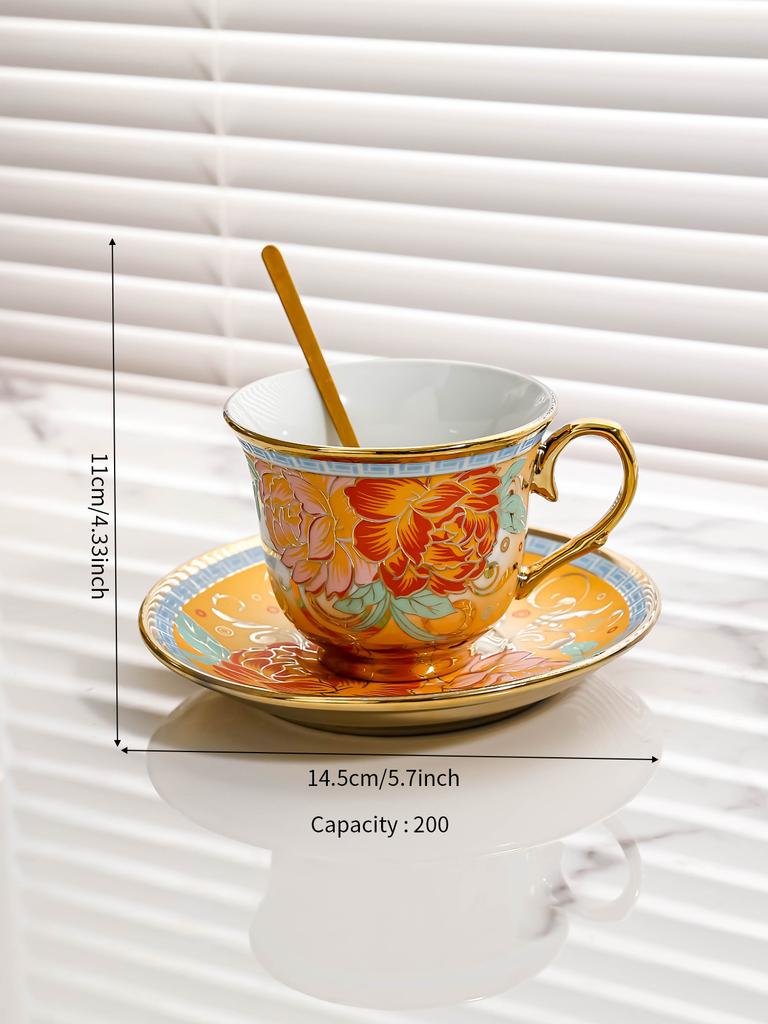 Exquisite French afternoon teacup household use Retro British tea set coffee cup Retro Flower Coffee Cup Set with Scoop Saucer
