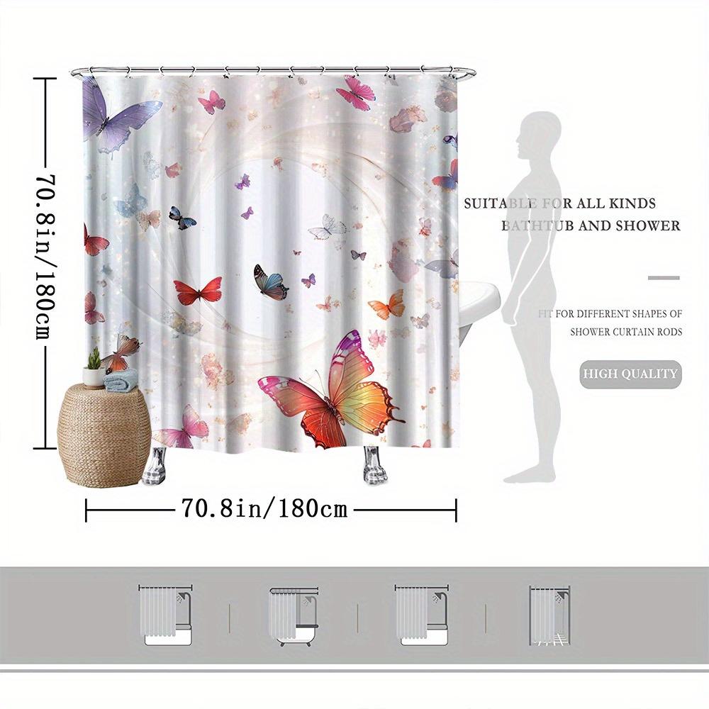 Butterflies Shower Curtain - Colorful Gradient Background, Magical Effect, Polyester,12 Hooks, 70.8x70.8, Stylish Bathroom Decor