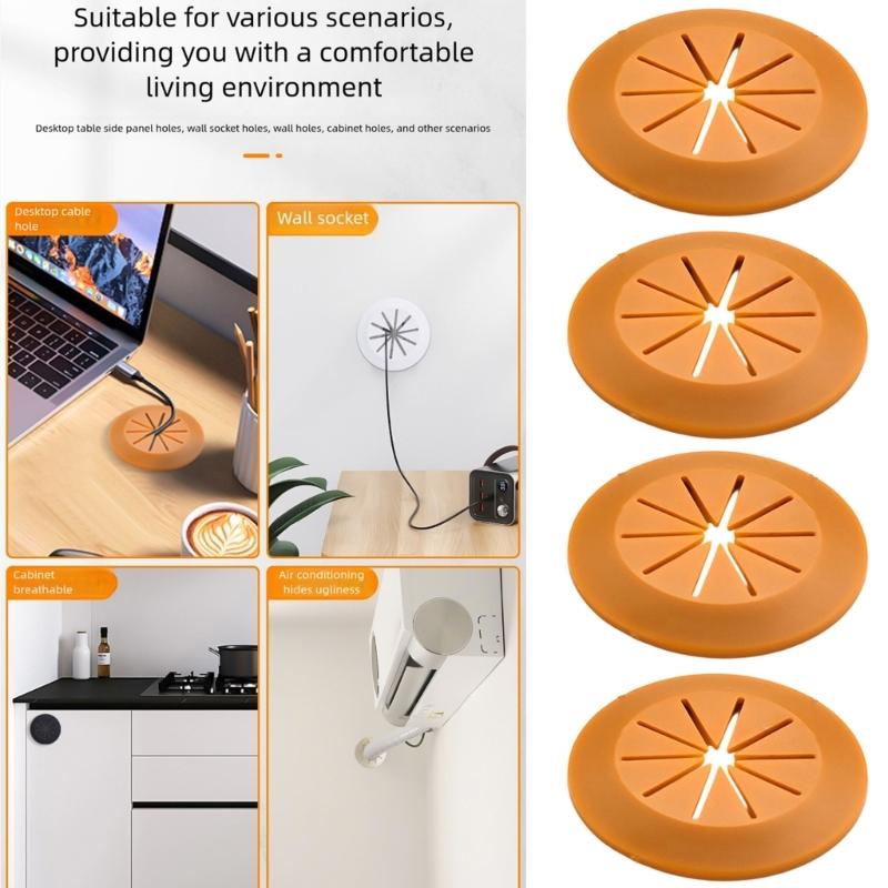 4PCS Adhesive Cable Management Covers Desk Wire Hole Protectors Simple Installs for Cabinet Tabletops Cord Organizers