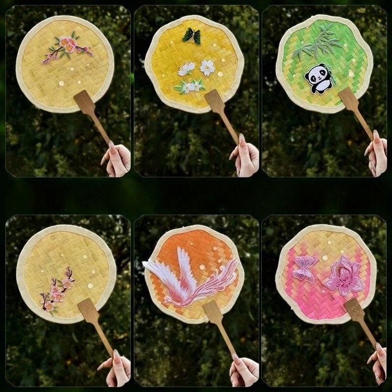 1Pc Handmade Bamboo Fan DIY Material Kit Chinese Elements Cattail Fan, Halloween Christmas Gift