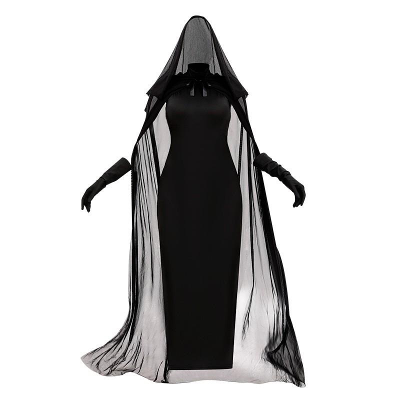 Halloween Vampire Witch Costume With Cape Tulle Shawl Dress Gloves Women Cosplay Stage Performance
