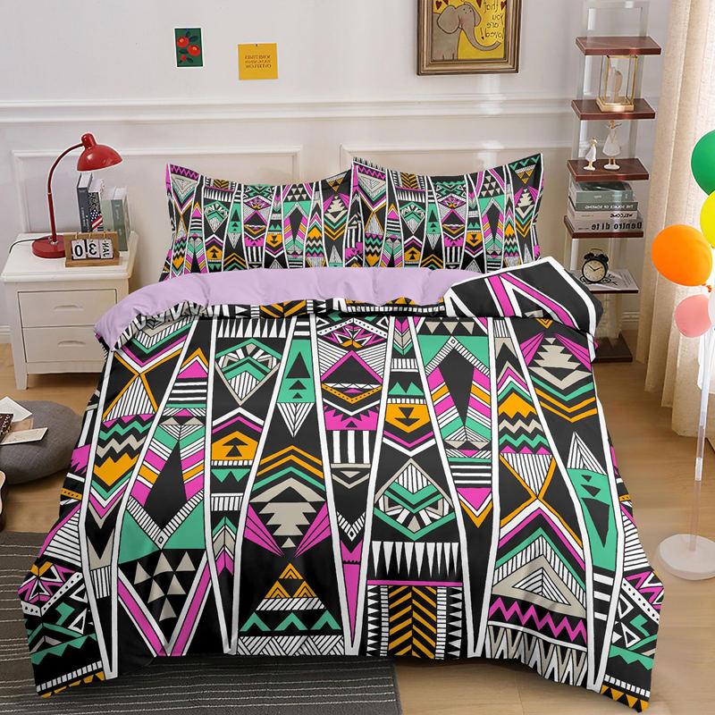 Geometric Bedding Set Bohemian Style Microfiber Abstract Pattern Print Duvet Cover With Pillowcases Teens Adults Bedroom Decor