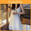 Elegante Vestito Bianco Senza Maniche Con Collo Arricciato Per L'Estate Casual