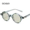 SO&EI Trending Punk Women Round Sunglasses Vintage Rivets Men Blue Green Sun Glasses Shades UV400