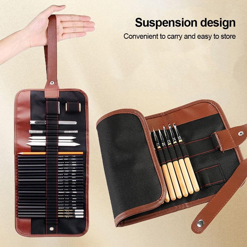 New 25 Holes Nail Art Tool Storage Large Capacity Leather Canvas Light Pen Storage Foldable Pencil Case