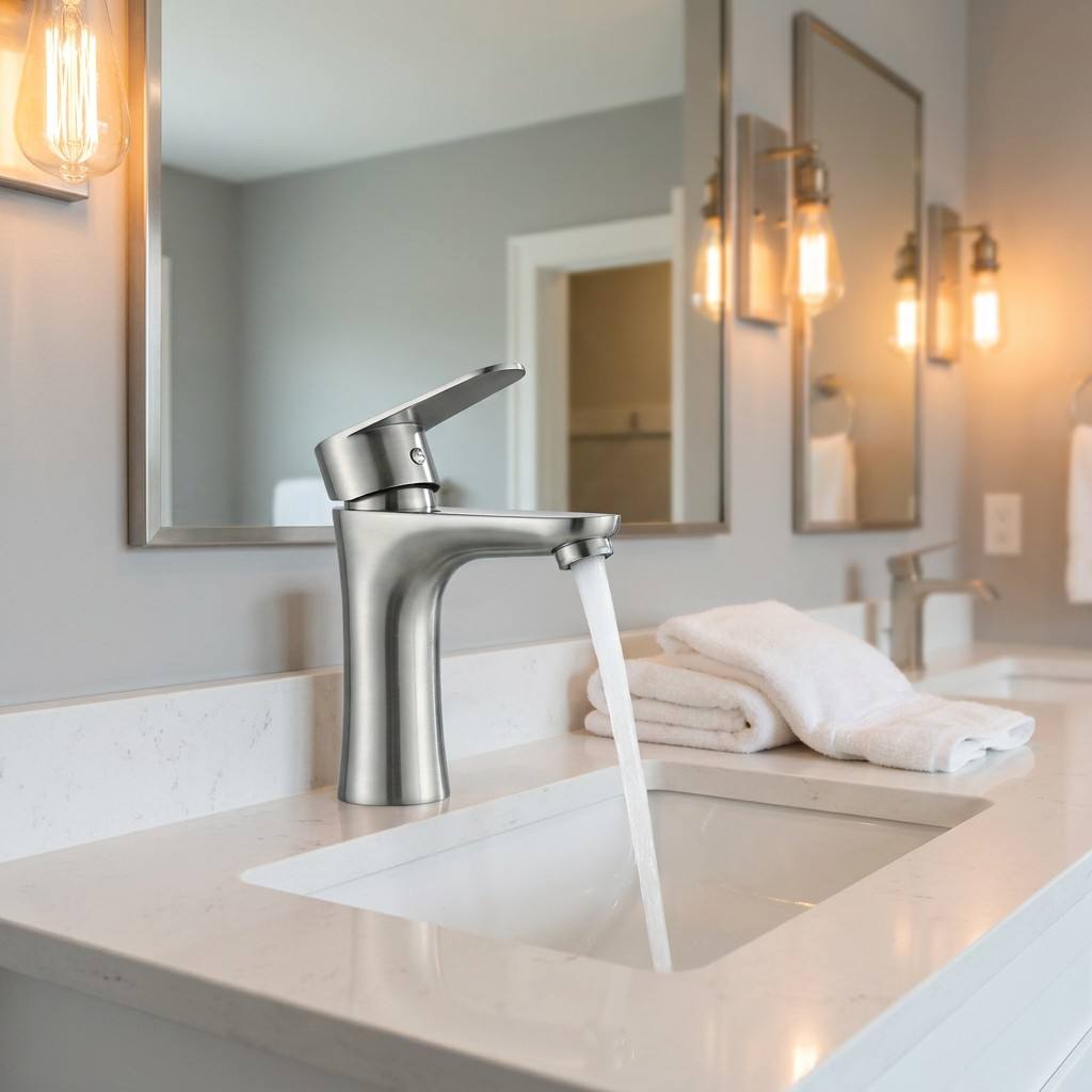 Single Hole Single Lever Basin Sink Faucet Brushed Stainless Steel Cold Hot Mixer Water Saving Bathroom Tap