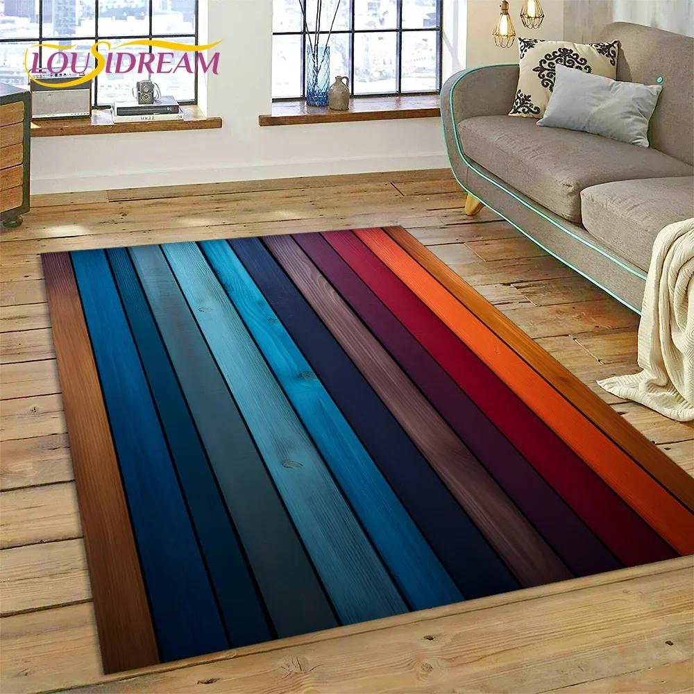 Tappeto con Finitura Legno Colorato per Camera da Letto, Soggiorno, Decorazione Divano Casa, Tappetino Grande per Giochi Bambini