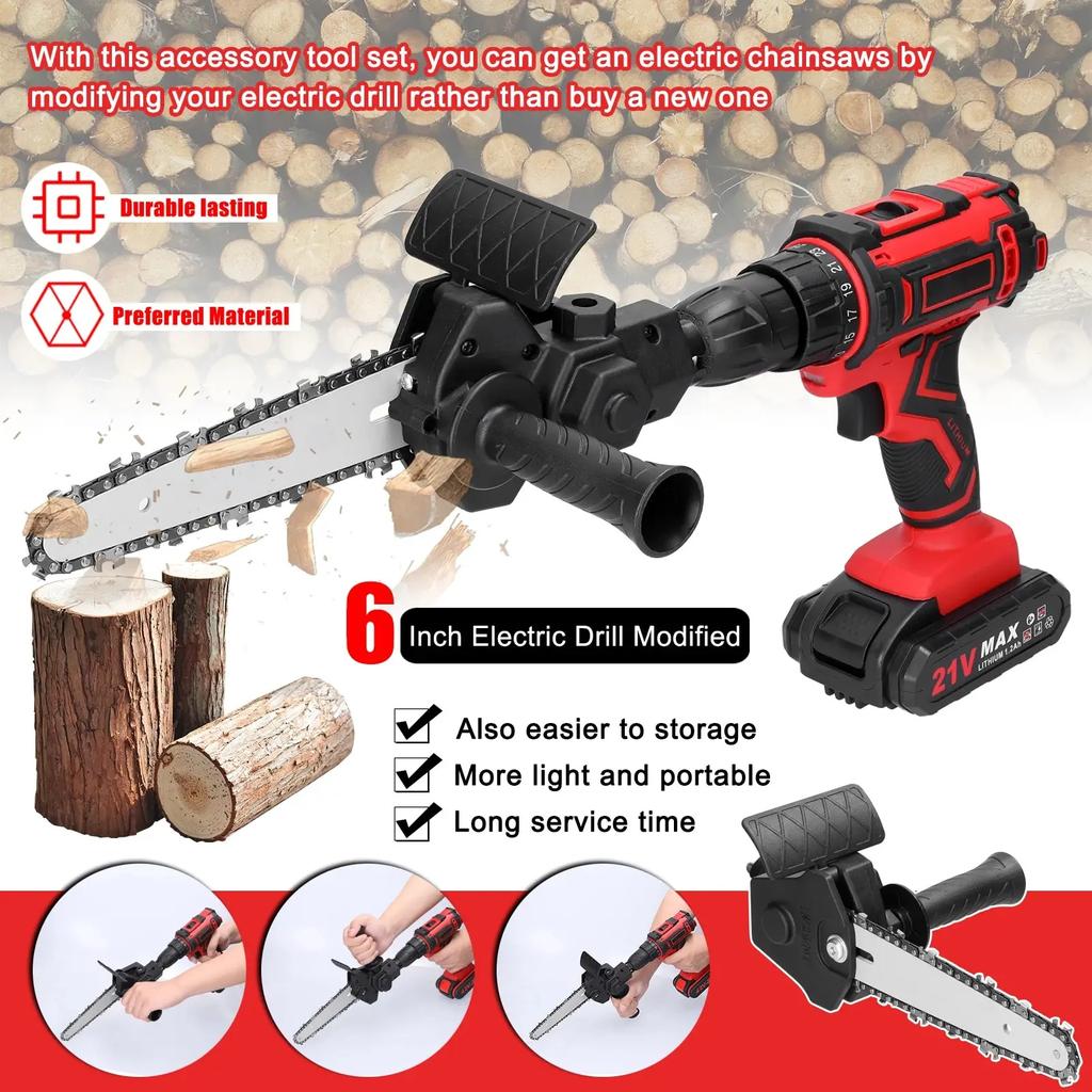 4+6 Inch Electric Drill Modified To Electric Chainsaw Tool Set Attachment Woodworking Cutting Tool Electric Chainsaw Accessory