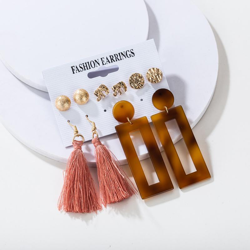 Fashion Acrylic Artificial Pearl Circle Fringed Stud Earrings Set 6-Piece Set, Style Earrings