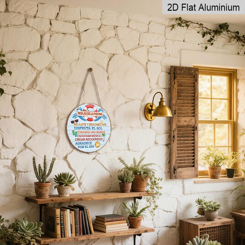 2D Flat, 1pc 7.87x7.87in/20x20cm Round Aluminum Sign, Vintage "Pool Rules" Decorative Plaque, "Summer Beach Fun & Relaxation Rules" Decorative Sign