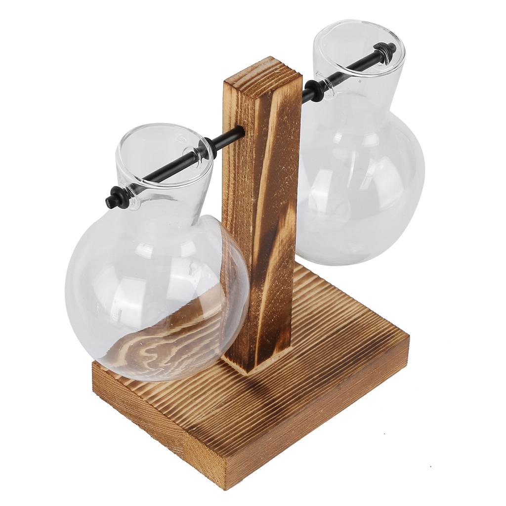 Innovative Planter Vase with Wooden Stand Transparent Glass Hydroponics Vase Desktop DecorationType