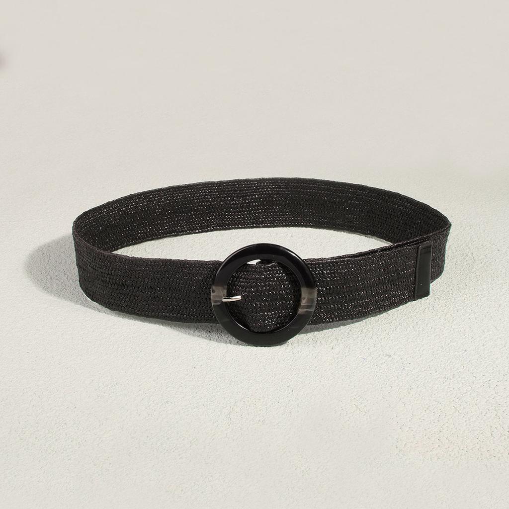 New Round Resin Acrylic Buckle Pp Lafite Weaving Versatile Belt for Women