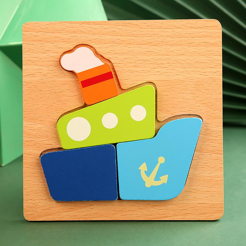 High Quality 3D Wooden Puzzle Baby Cartoon Animal Traffic Jigsaw  Early Learning Cognition Game Puzzle Toys for Children
