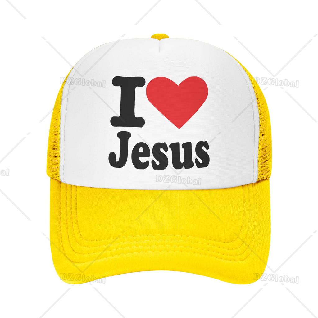 I Love Jesus Print Trucker Hat Mesh Baseball Cap Women Sun Hats Cowboy Cap Men Summer Dad Hat Black