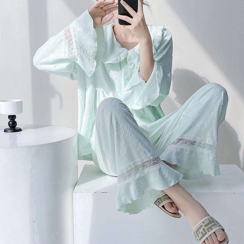 2025 Damen Samt Jacquard Pyjama: Gemütliches Spitzen-Homewear-Set für Herbst & Winter