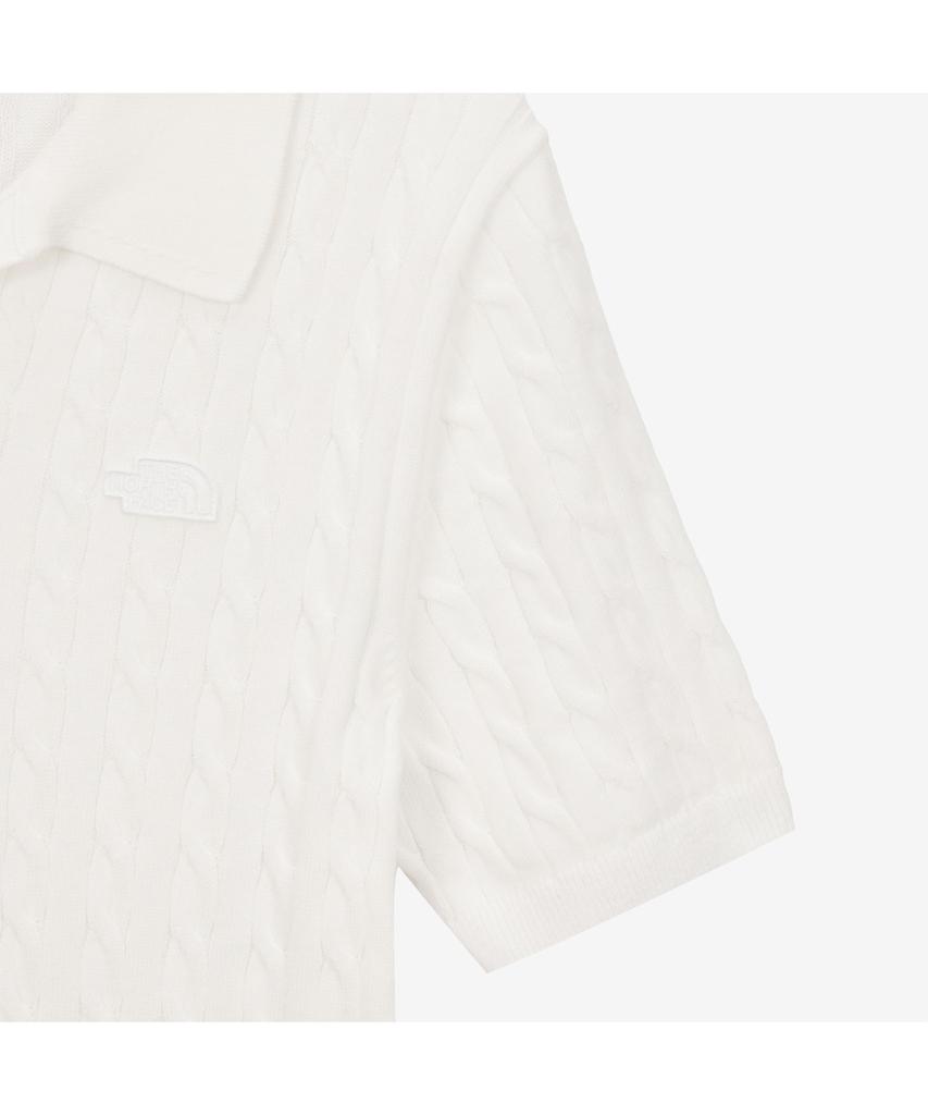 Noseupeiseu Nt7As30A Women'S Cable Short Sleeve Polo Sweater Ivory