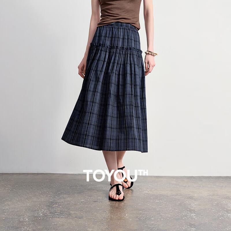 Chuyu Women s Cotton Plaid A-Line Skirt S