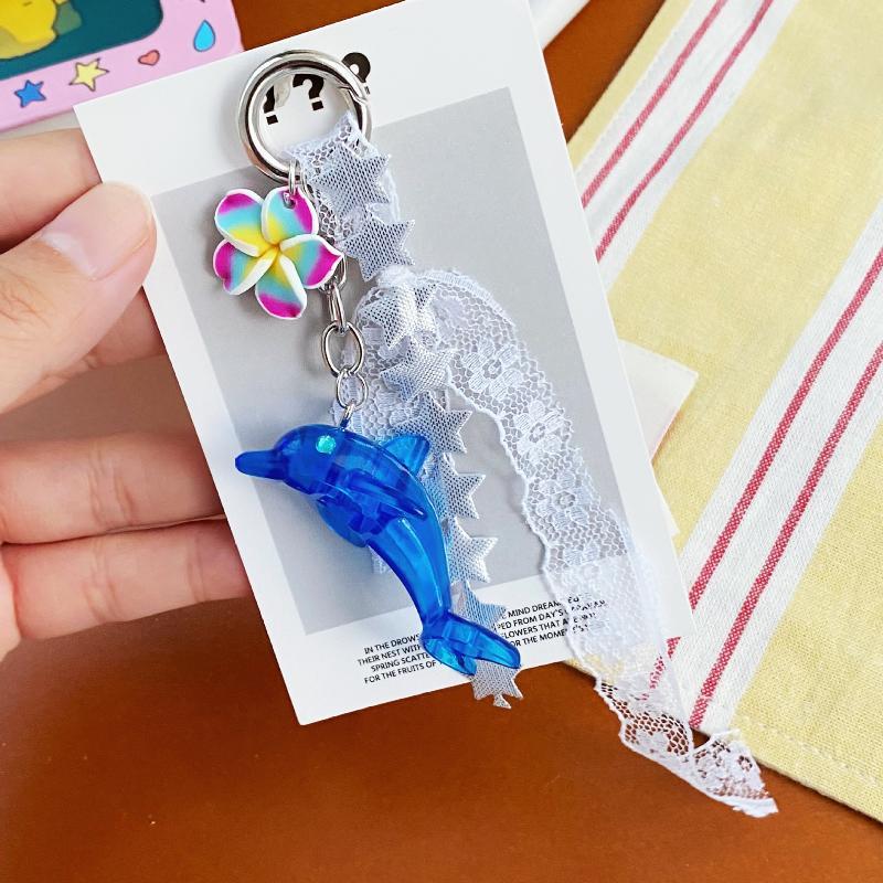 Retro Dolphin Flower Lace Bag Charm Cute Y2K Style Portable Decor for Girls Summer Island Trip Bag Accessories