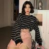 2023 Korean Y2K Fashion Hoodies for Women Teens Casual Loose Preppy Style Striped Drawstring Crop Tops