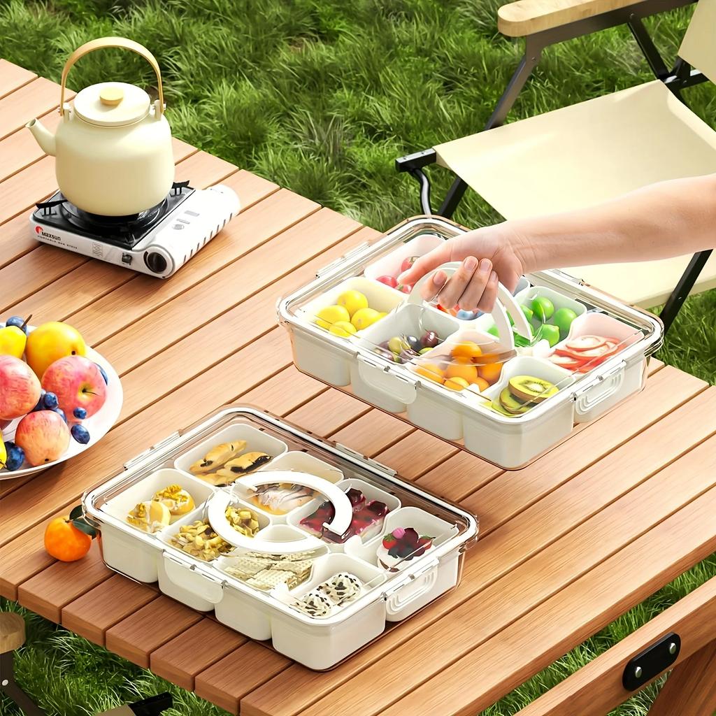 Divided Serving Tray with Lid and Handle, Portable Snackle Box for Party, Veggies, Snack, Fruit, Nuts, Candy, Christmas Picnic
