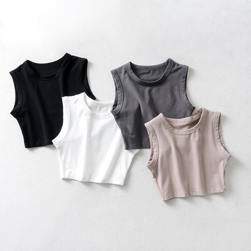 Summer New Women's Clothing Top Cycling Vest, Cotton Solid Color Wide-sided Short Navel Vest