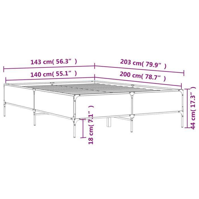 VidaXL Bed Frames, Double Bed with Slatted Base, Adult Bed with Footboard Bedroom, Modern, Smoked Oak 140x200 Cm Wood 3279799