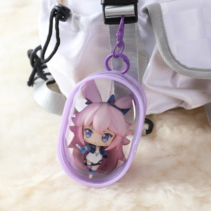 Portable Clear Figure Display Keyring Bag Waterproof Pvc Oval Hanging Blind Box Storage Bags Keychain Organizer Case