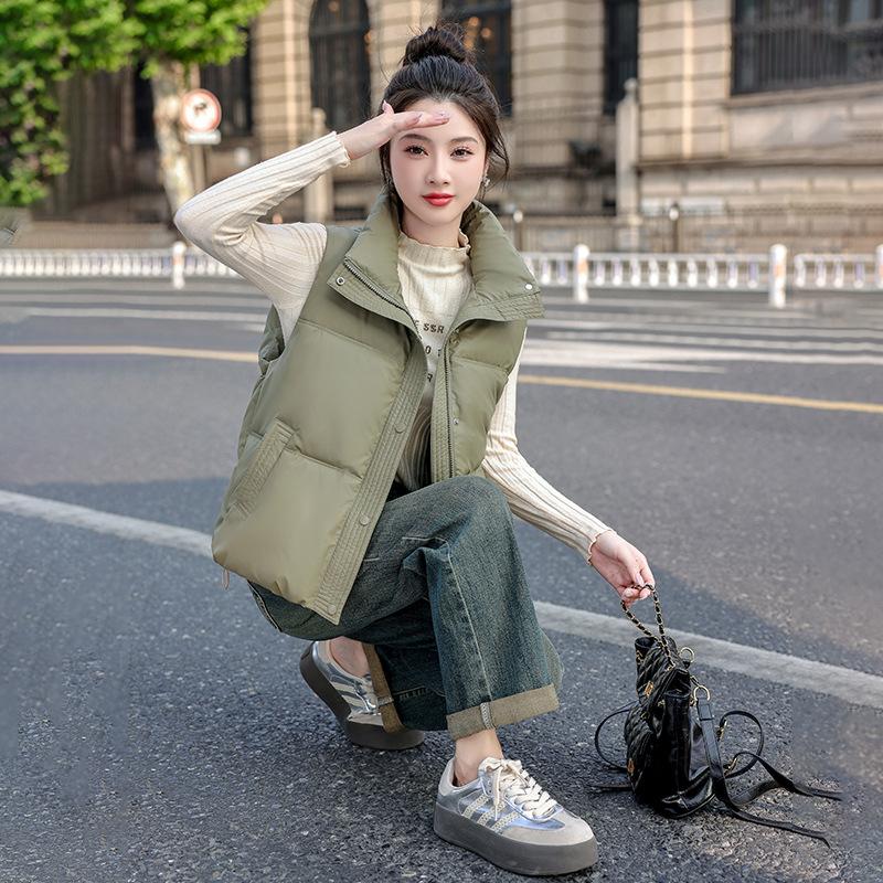 Down cotton short vest women's stand-up collar leave-in vest autumn and winter fashion loose cotton vest cotton vest