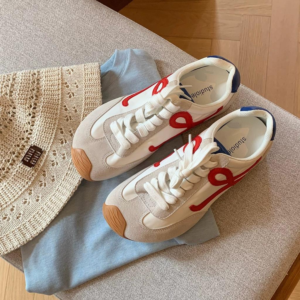 Grape mother, the same mango head leather casual sports shoes, crooked head, contrasting colors, splicing, inner height increase, lace-up, Germ