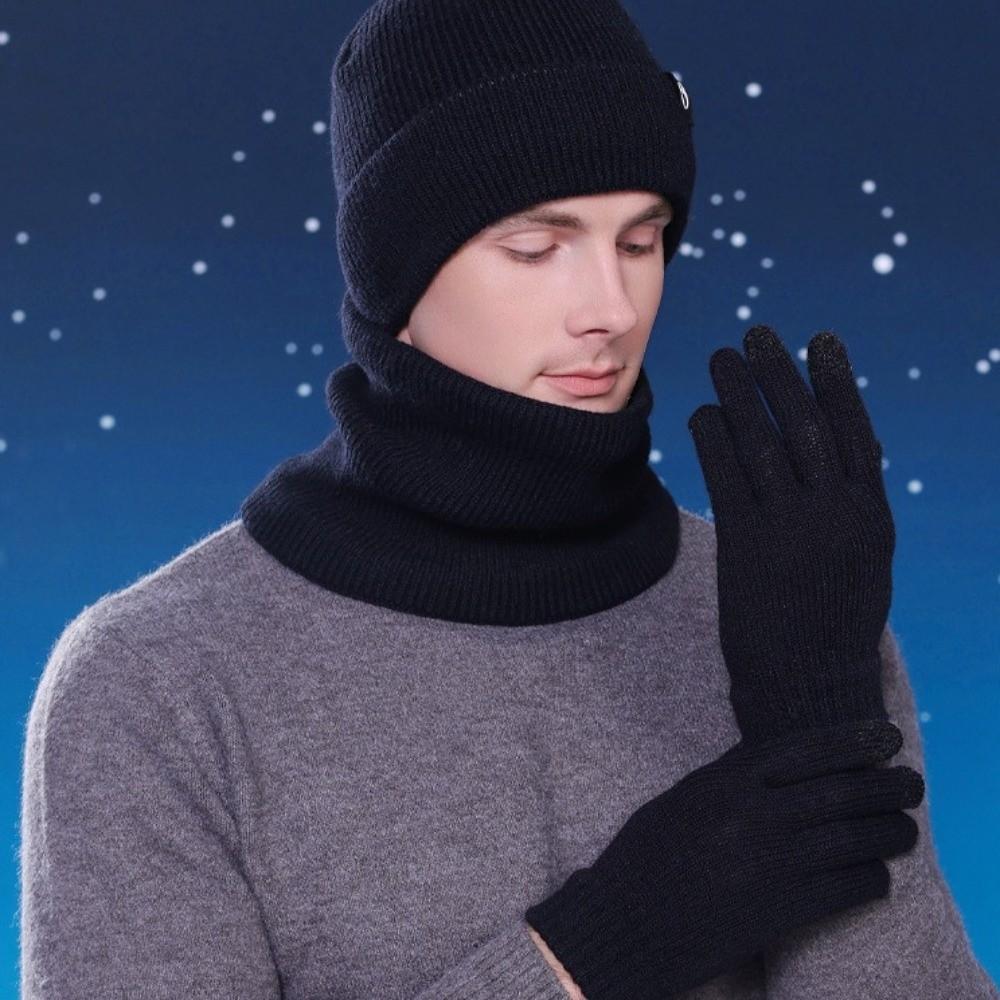 Korean Style Winter Glove Cap Set Warm Cap Solid Beanie Fashion Knitted Hat Gloves Scarf  Outdoor