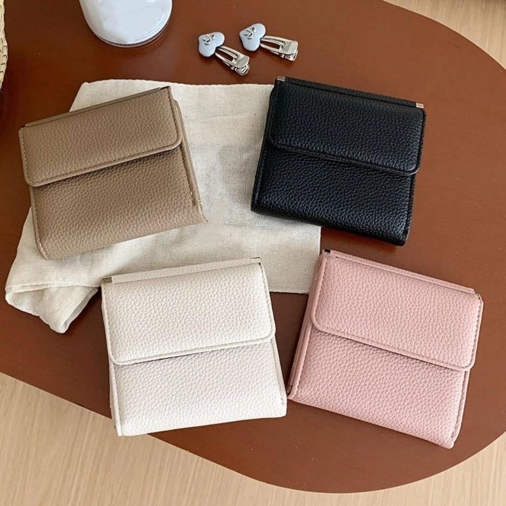 Leather Material Short Wallet Magnetic Closure Large Capacity Bifold Wallet Solid Color Multiple Card Slots Coin Purse Women