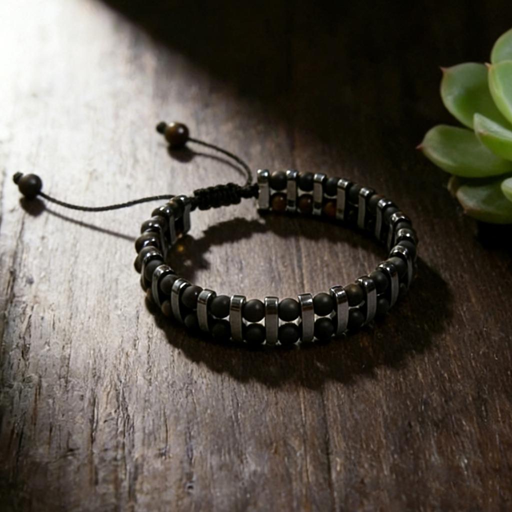 Natural Stone Bracelet, Tiger Eye Black Stone Bead Bracelet, Fashionable Double-layer Woven bracelet,Christmas Gift, Valentine's Day Gift