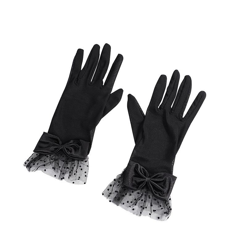 Women Black Summer Uv-Proof Driving Gloves Mesh Fishnet Gloves Lace Mittens Full Finger Girls Lace Fashion Gloves