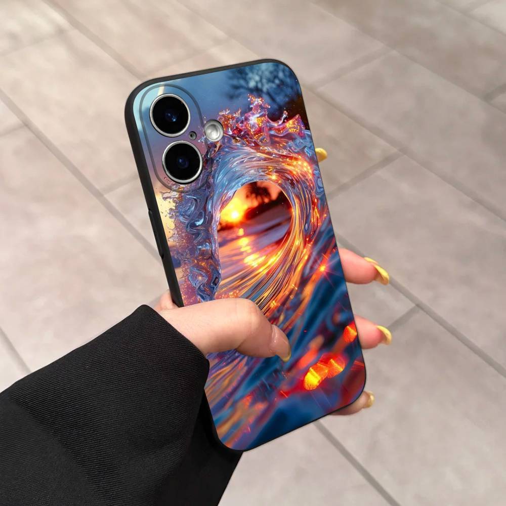 Blue Sea Ocean Waves Phone Case For iPhone 17 16 15 14 13 12 11 Pro Max Plus Mini Soft Silicone Black Shockproof TPU