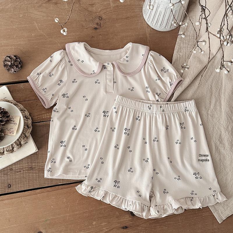 Pijamale vara 2025 pentru copii: Set coreean cu mâneci scurte în modal pentru fete