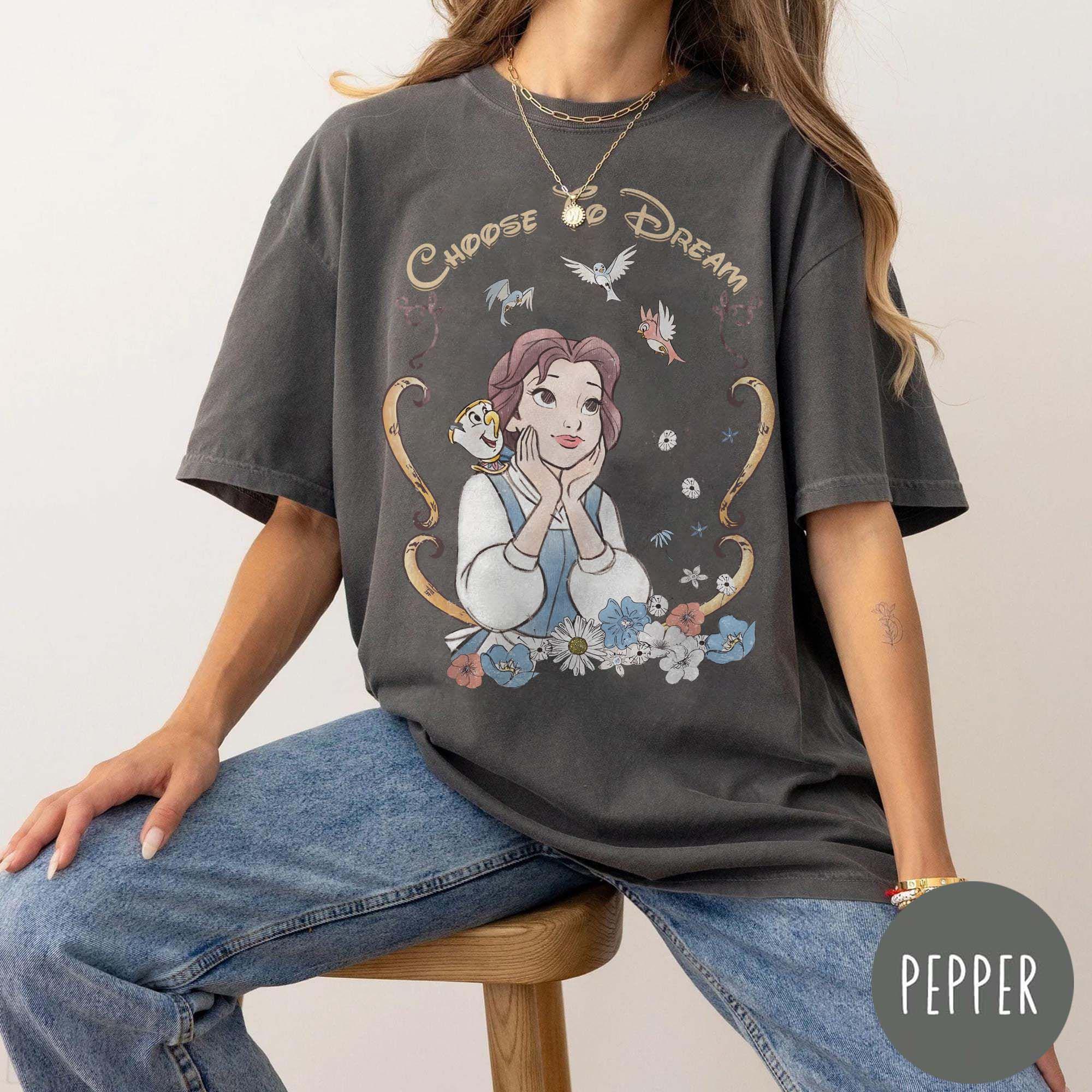 Womens Disney Retro Disney Princess Belle TShirt Cotton Short Sleeve Unisex Streetwear Oversized Loose Casual Stylish S