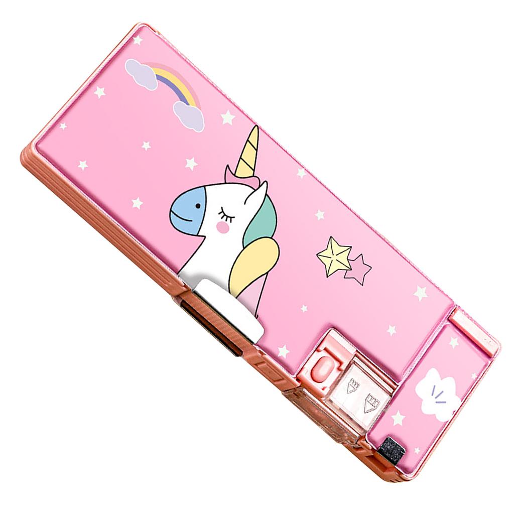 Pencil Bag Cute Cartoon Style Double Sided Inbuilt Sharpener Portable Large Capacity Large Pencil Case for Kids School