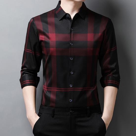 Men's Plaid Business Shirt Comfortable Stylish Commute Thin Style Outwear Men's Shirts for Spring Autumn