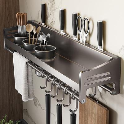 Stainless Steel Wall-Mounted Kitchen Storage Rack for Seasoning, Utensils, and Knives