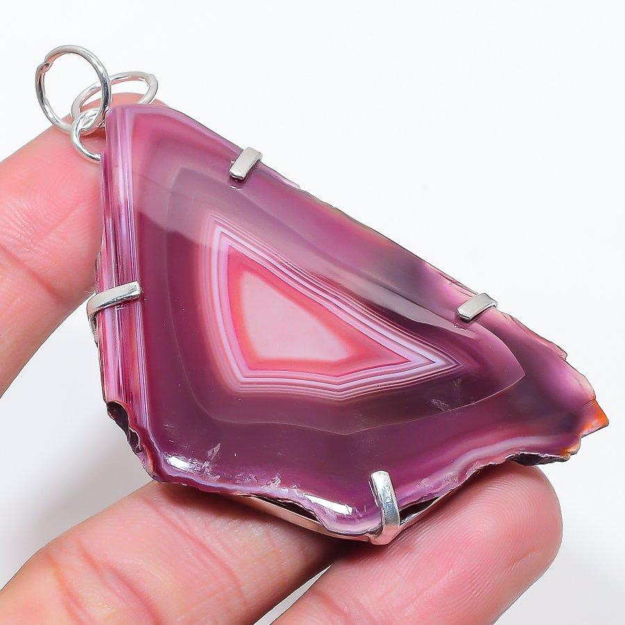 

Натуральный розовый друзовый срез драгоценный камень 925 стерлинговое серебро ювелирный кулон 3,15 E2Y52