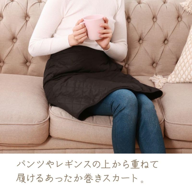 Warming Ultra Lightweight Quilted Wrap Skirt with Button and Boa Black [Beauty Habits] Women's Warm, Pockets, Adjustment, Fabric,