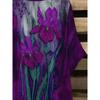Blue iris women's large-size short-sleeved T-shirt, irregular hem design, casual and comfortable
