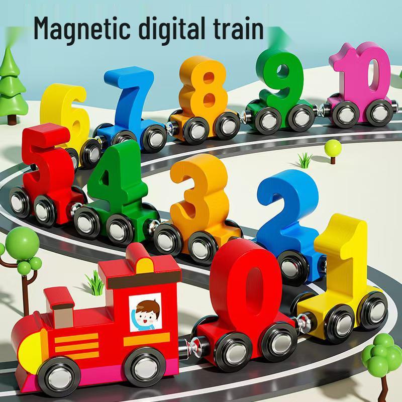 

Детский деревянный магнитный поезд с числовыми блоками - Развивающая игрушка для детей 3-6 лет